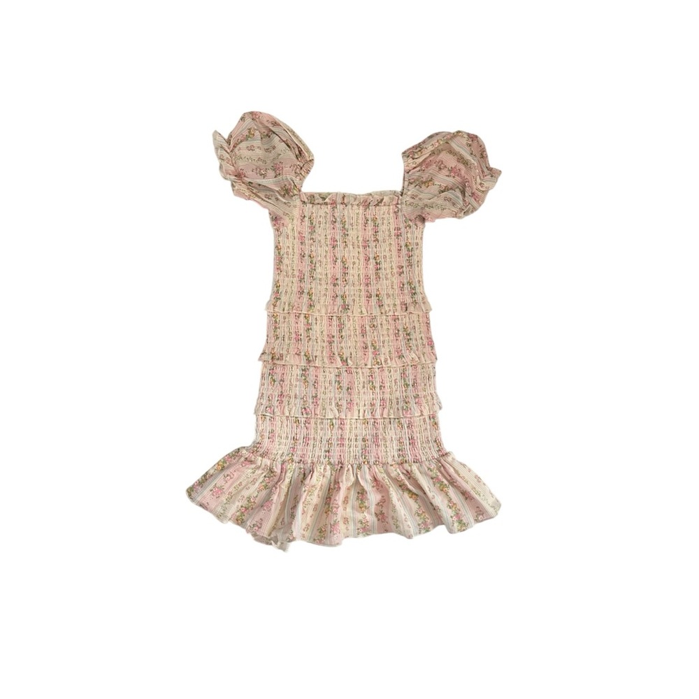 Girls Medium Floral Smocked Ruffle Sleeve Dress